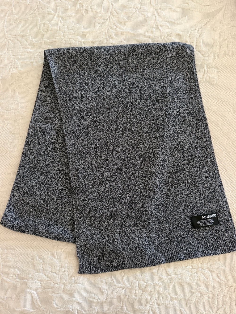 Murano Black White Marled Heather Cotton Cashmere Knit Scarf